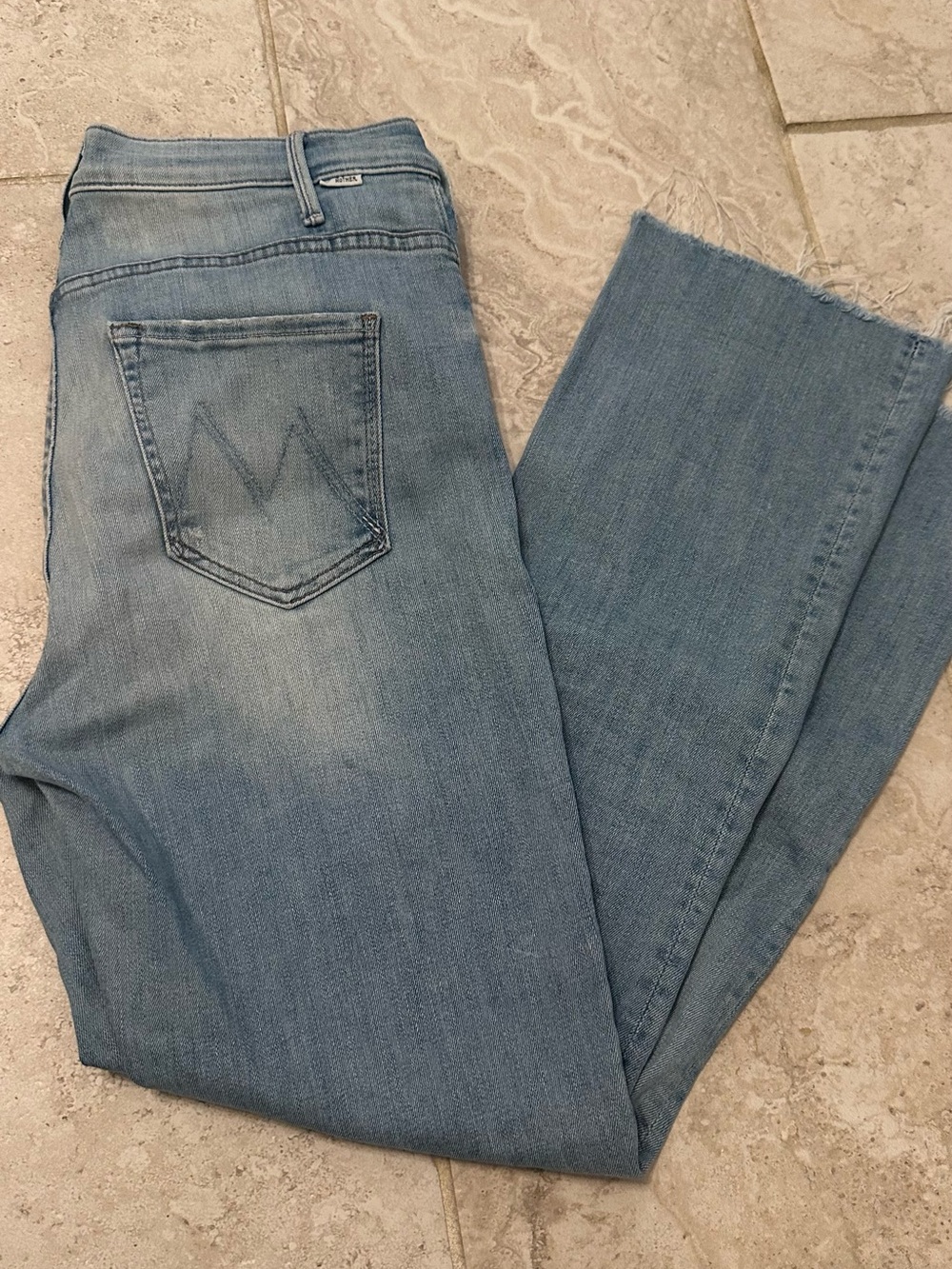 MOTHER Light Blue Flare Jeans - Raw Hem